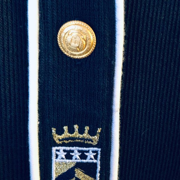 NWT Moving Bleu Sz M Fit L  Womens Knit Navy Jacket Button Embroidered Pocket - Picture 5 of 12